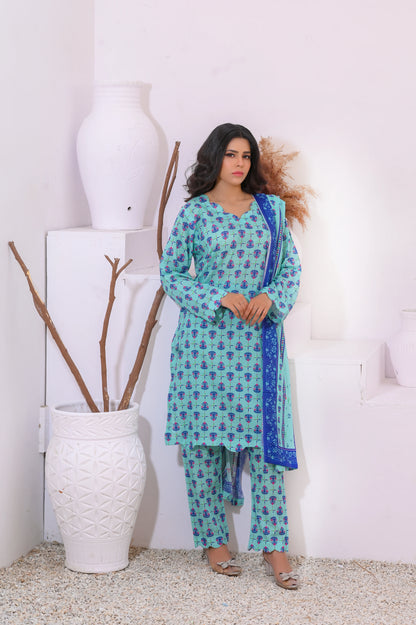 Ocean Breeze  3-Piece Printed Lawn Suit.