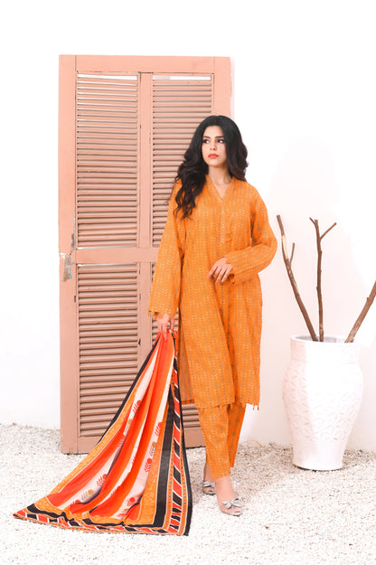 Elegant orange  3-Piece Lawn Suit.