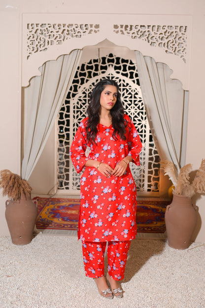 Rosy Bloom 2-Piece Cotton Suit.