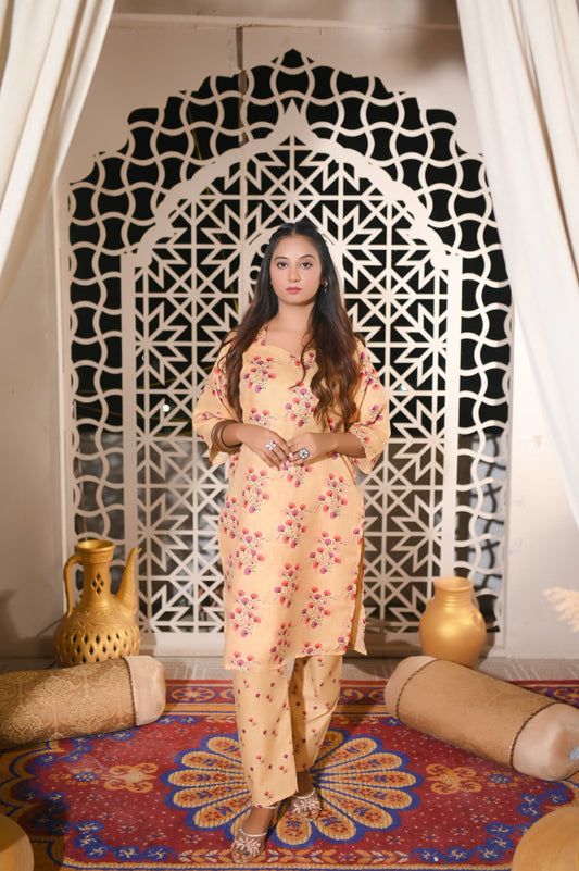 Blush Peach 2-Piece Cotton Suit.