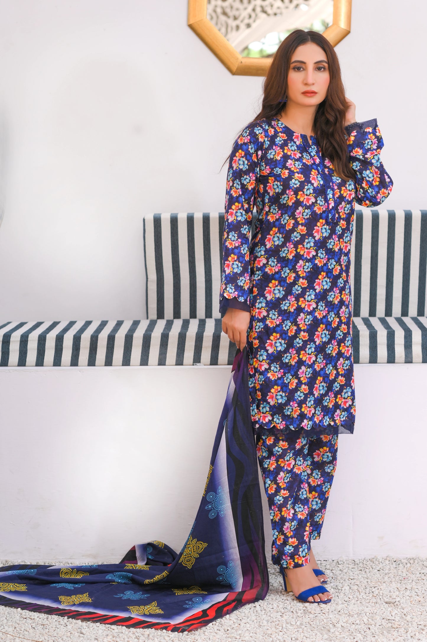 Midnight Blossom – 3 Piece Printed Lawn Suit.