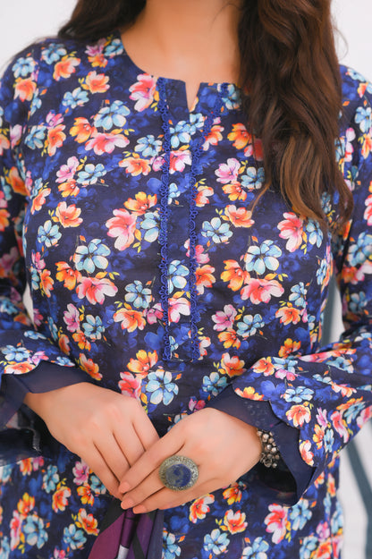 Midnight Blossom – 3 Piece Printed Lawn Suit.