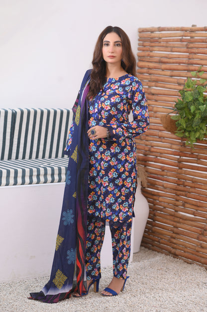 Midnight Blossom – 3 Piece Printed Lawn Suit.