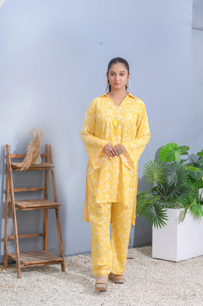 Yellow Dusk Leafy Co-Ord Set.