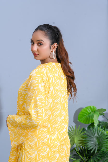 Yellow Dusk Leafy Co-Ord Set.