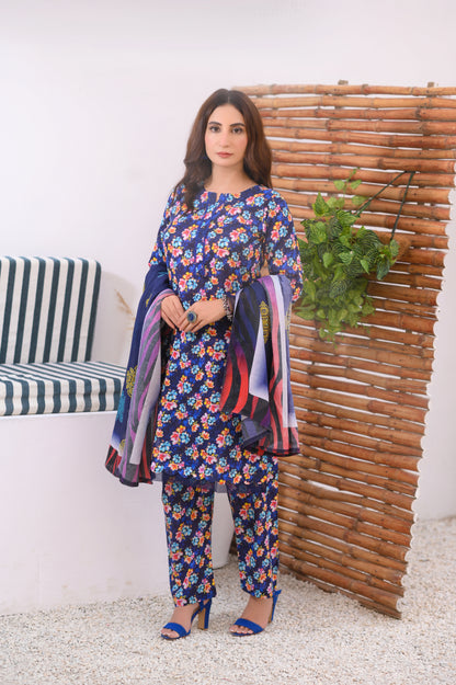 Midnight Blossom – 3 Piece Printed Lawn Suit.