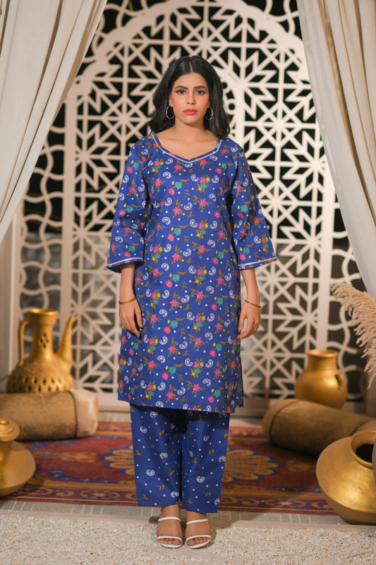 Royal Blue 2-Piece Cotton Suit.