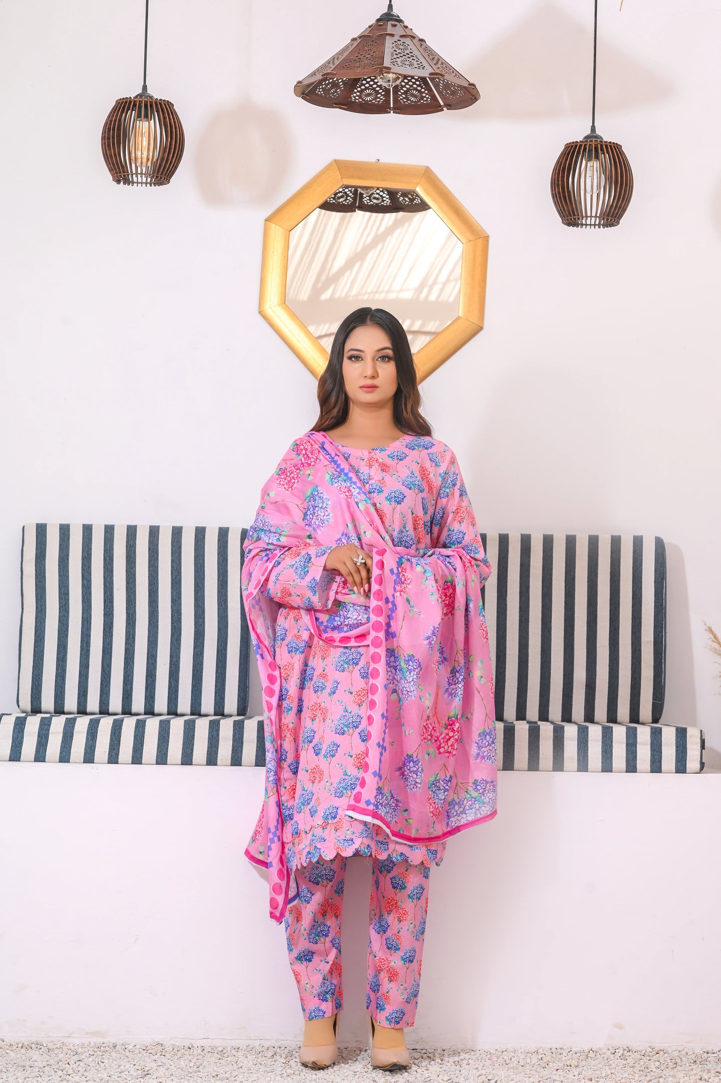 Blossom Pink 3-Piece Printed Lawn Suit.