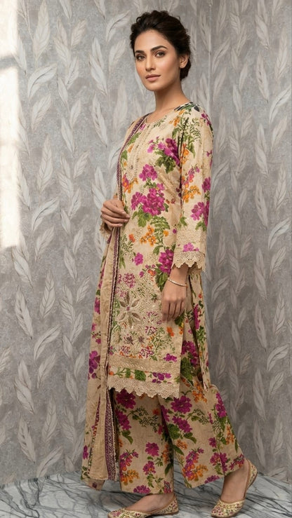 Floral Meadow: 3-Piece Printed & Embroidered Lawn Ensembl