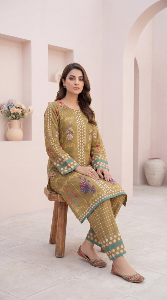 Olive Meadow: Two-Piece Floral & Polka Dot Co-ord Set