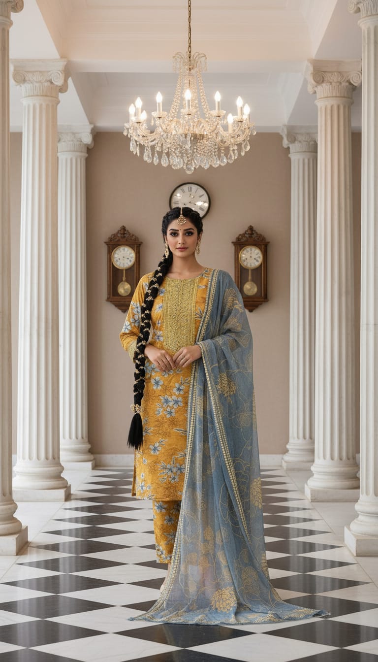 Amber & Azure Floral Embroidered 3-Piece Lawn Suit