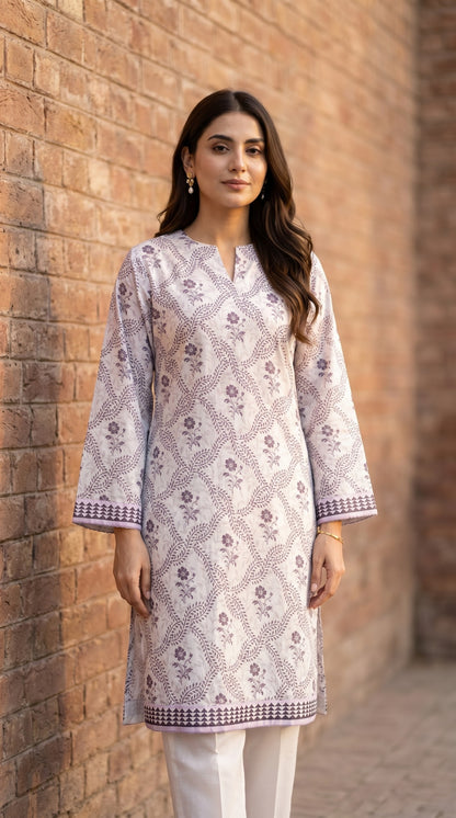 Lavender Meadow Printed Lawn Kurti – Elegant Floral Summer Tunic