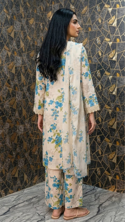 Azure Bloom | Three-Piece Digital Print Lawn Ensemble
