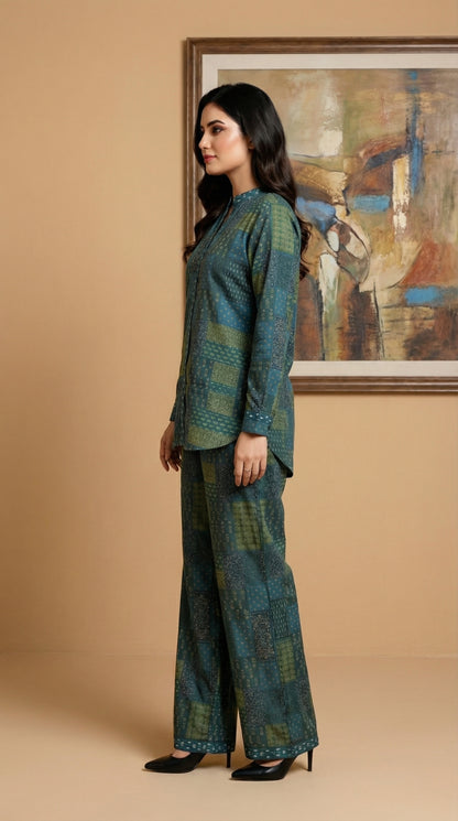 Teal & Olive Patchwork Print Co-ord Set