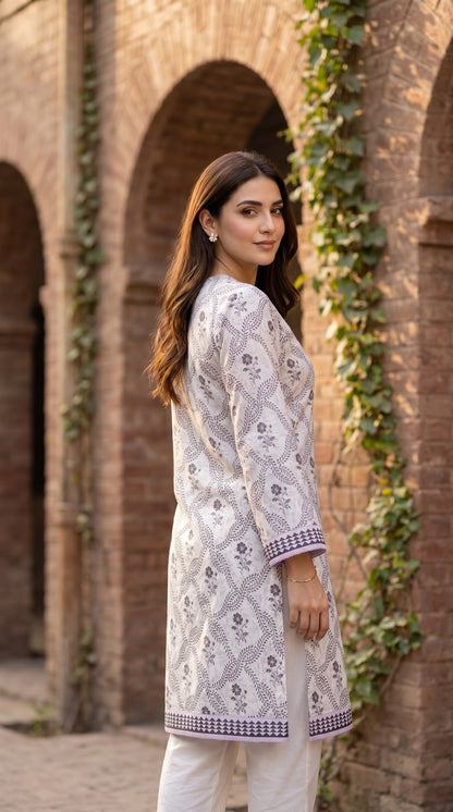 Lavender Meadow Printed Lawn Kurti – Elegant Floral Summer Tunic