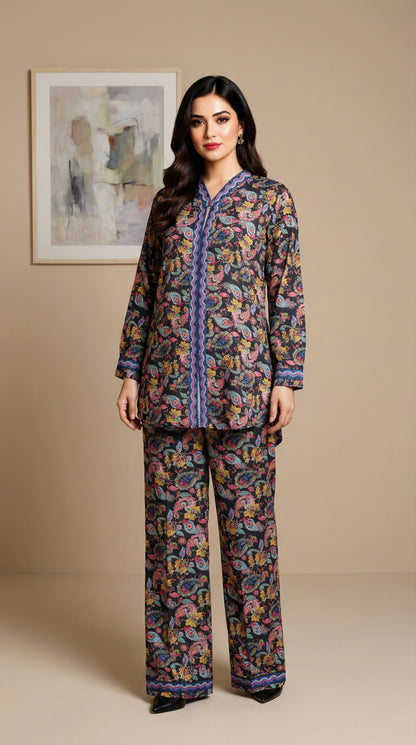 Midnight Paisley Fusion – 2-Piece Printed Co-ord Set