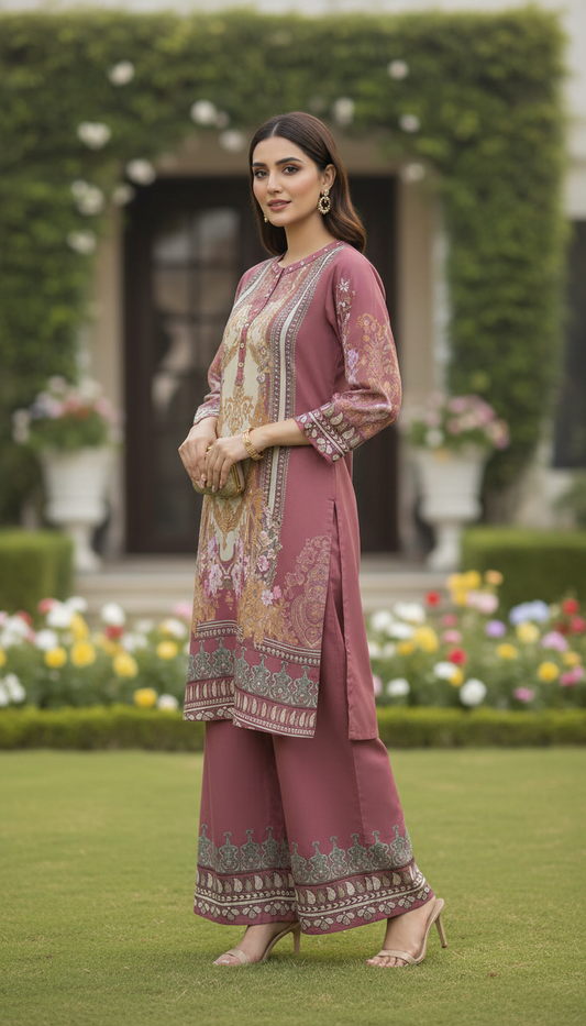 Rosewood Elegance – 2-Piece Printed & Embroidered Lawn Suit