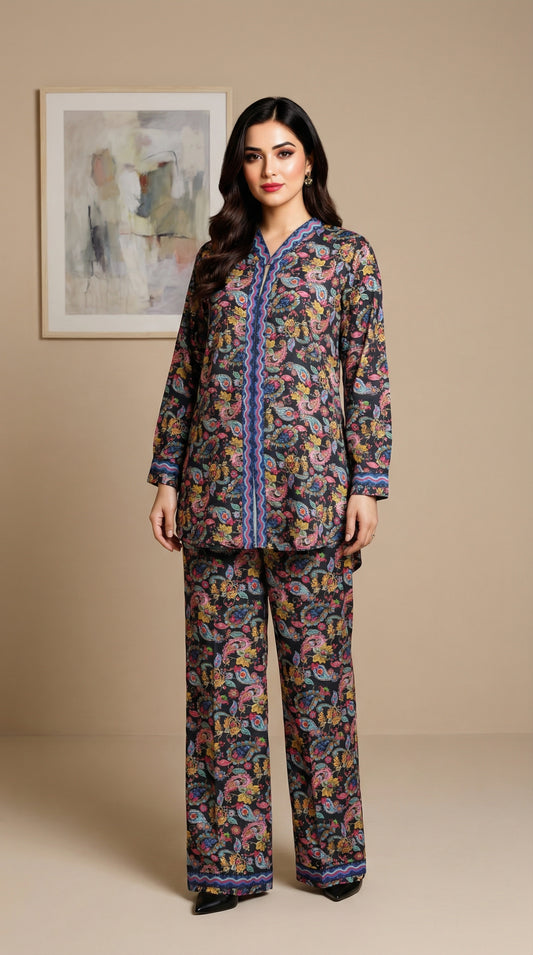 Midnight Paisley Fusion – 2-Piece Printed Co-ord Set