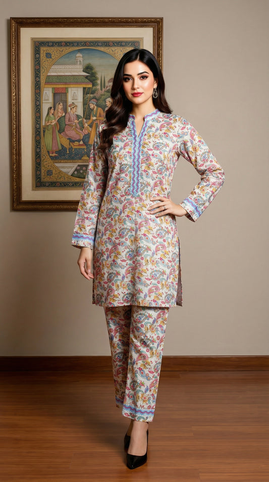 Serene Paisley Print Stitched Suit – 2 Piece Set