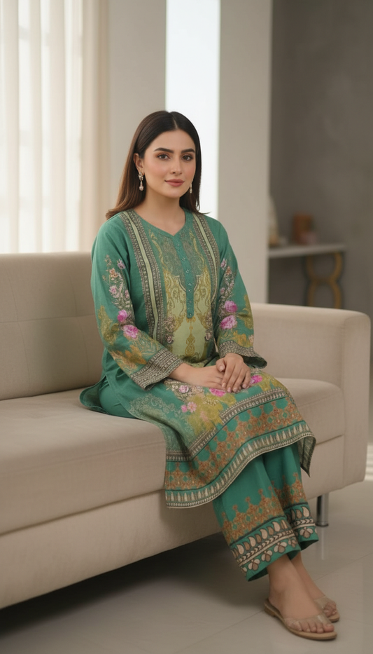 Teal Blossom – Digital Printed 2-Piece Lawn Suit