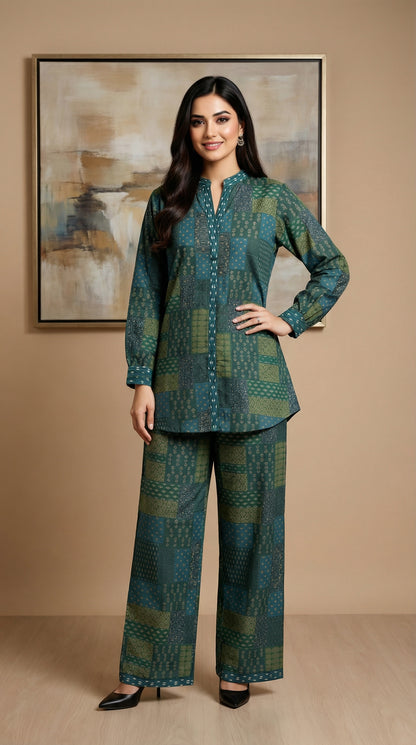 Teal & Olive Patchwork Print Co-ord Set
