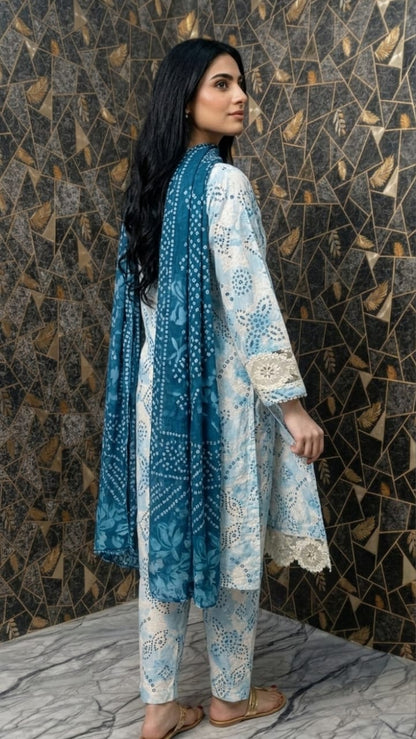 Azure Chunri Embroidered 3-Piece Lawn Suit