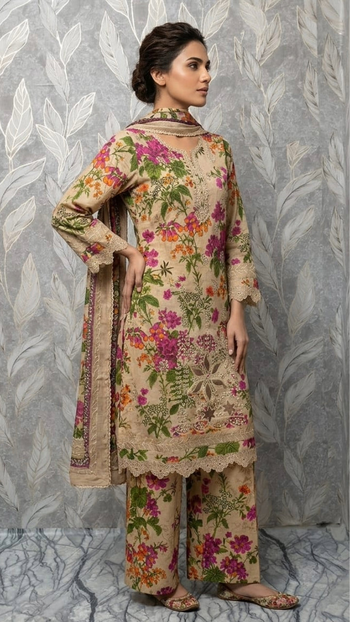 Floral Meadow: 3-Piece Printed & Embroidered Lawn Ensembl