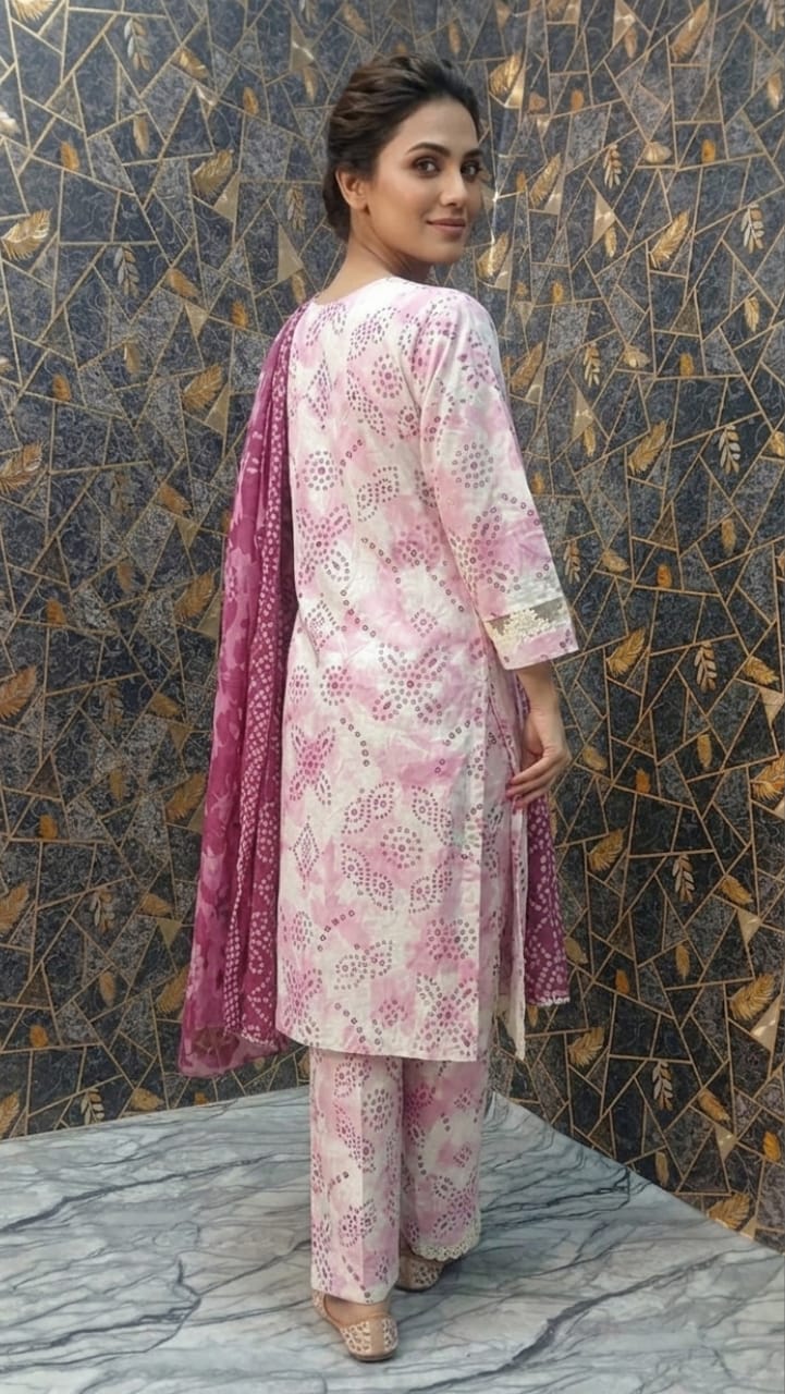 Lush Lavender Hand-Block Printed 3-Piece Lawn Suit