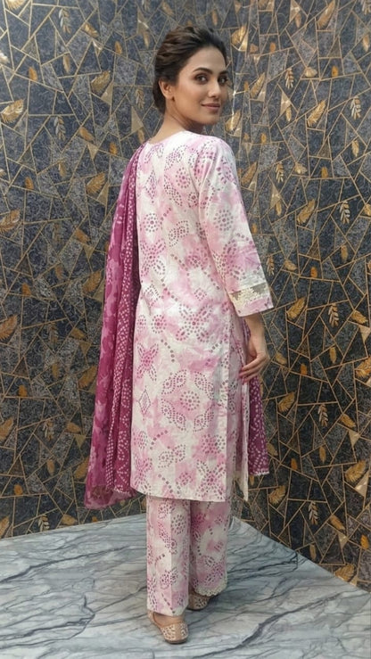 Lush Lavender Hand-Block Printed 3-Piece Lawn Suit