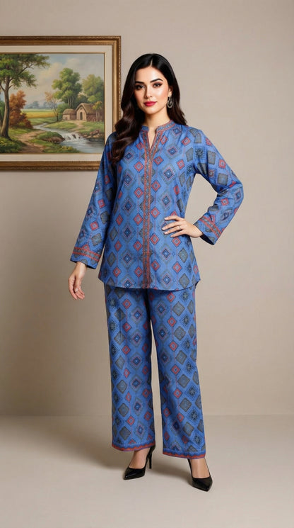 Sapphire Geo-Print Co-ord Set | Modern Ethnic Loungewear