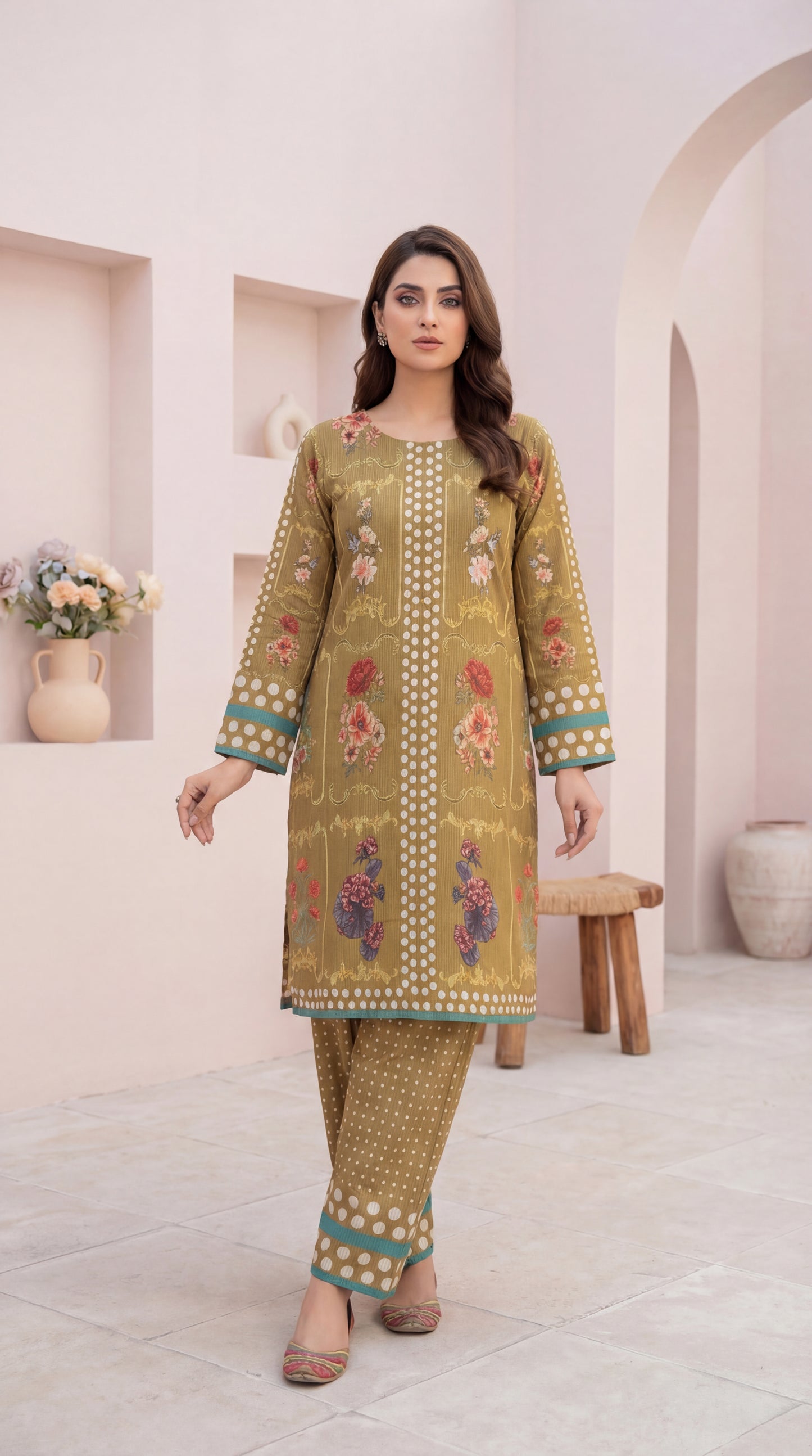 Olive Meadow: Two-Piece Floral & Polka Dot Co-ord Set