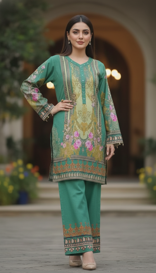 Teal Blossom – Digital Printed 2-Piece Lawn Suit