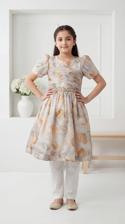 Girls' Champagne Gold Floral Party Dress – Luxury Occasion Wear