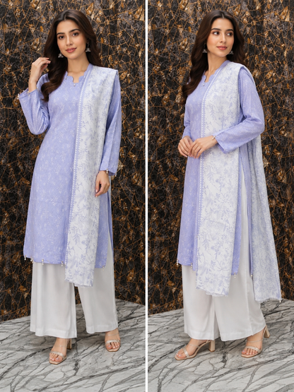 Lavender Grace Printed 3-Piece Lawn Stitched Suit with Dupatta