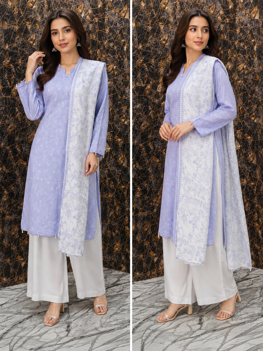 Lavender Grace Printed 3-Piece Lawn Stitched Suit with Dupatta