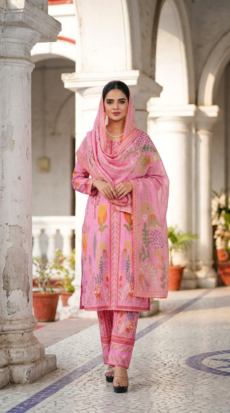 Blossom Rose – Three-Piece Printed Lawn Suit