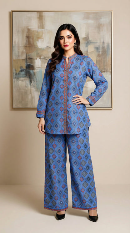 Sapphire Geo-Print Co-ord Set | Modern Ethnic Loungewear