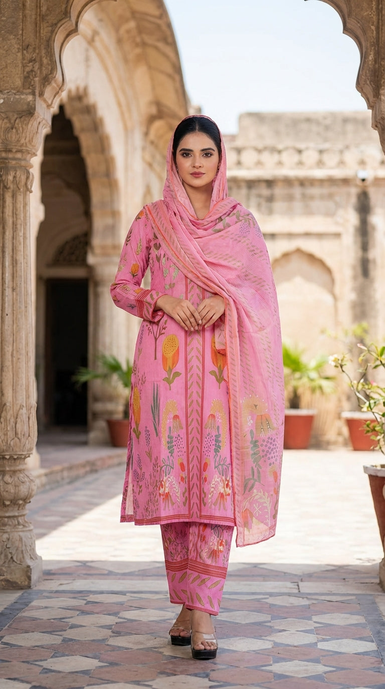 Blossom Rose – Three-Piece Printed Lawn Suit