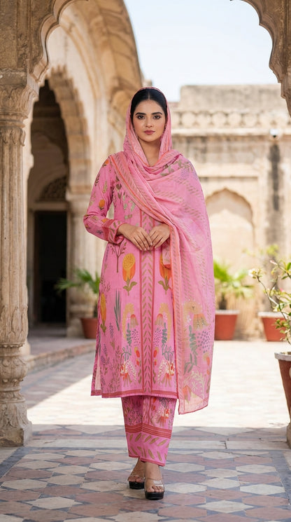 Blossom Rose – Three-Piece Printed Lawn Suit