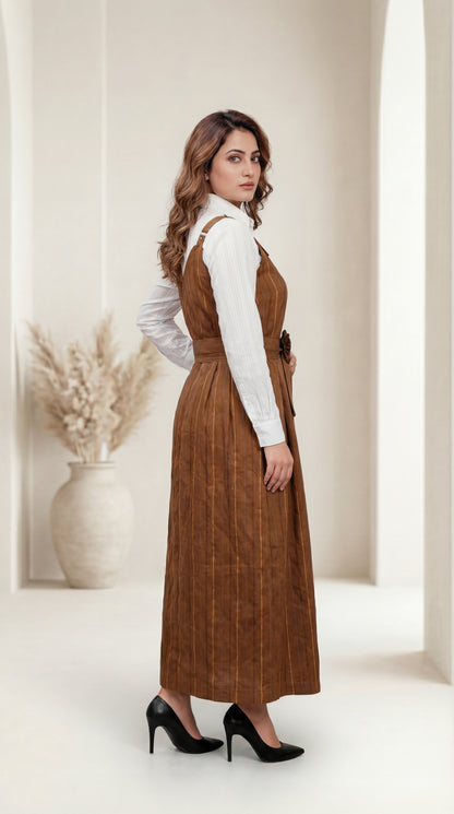 Sienna Striped Pinafore Maxi Dress with Floral Belt
