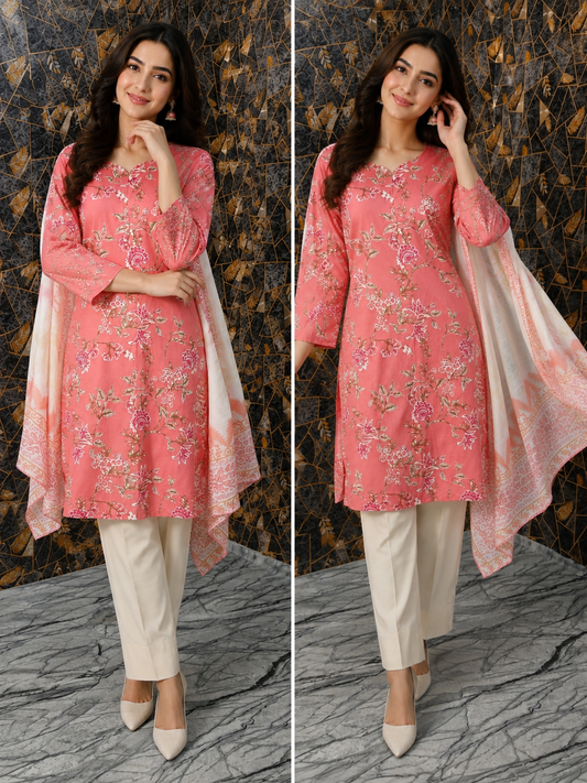 Ethereal Rose Floral Printed 3-Piece Lawn Suit