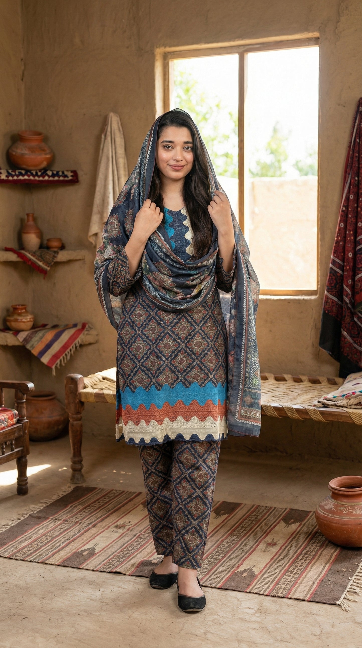 Desert Bloom | Slate Blue Geometric Printed 3-Piece Set