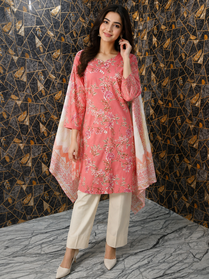 Ethereal Rose Floral Printed 3-Piece Lawn Suit