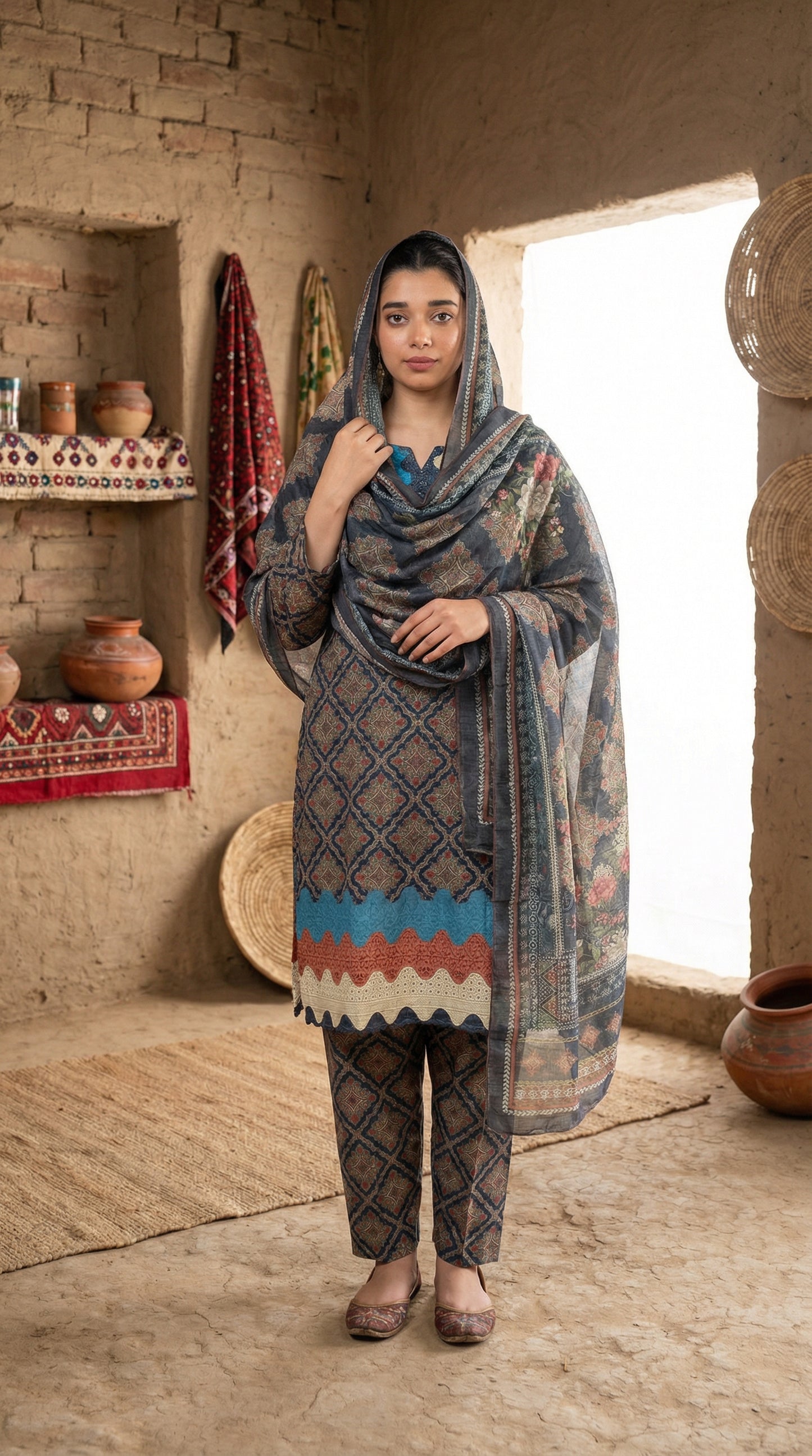 Desert Bloom | Slate Blue Geometric Printed 3-Piece Set