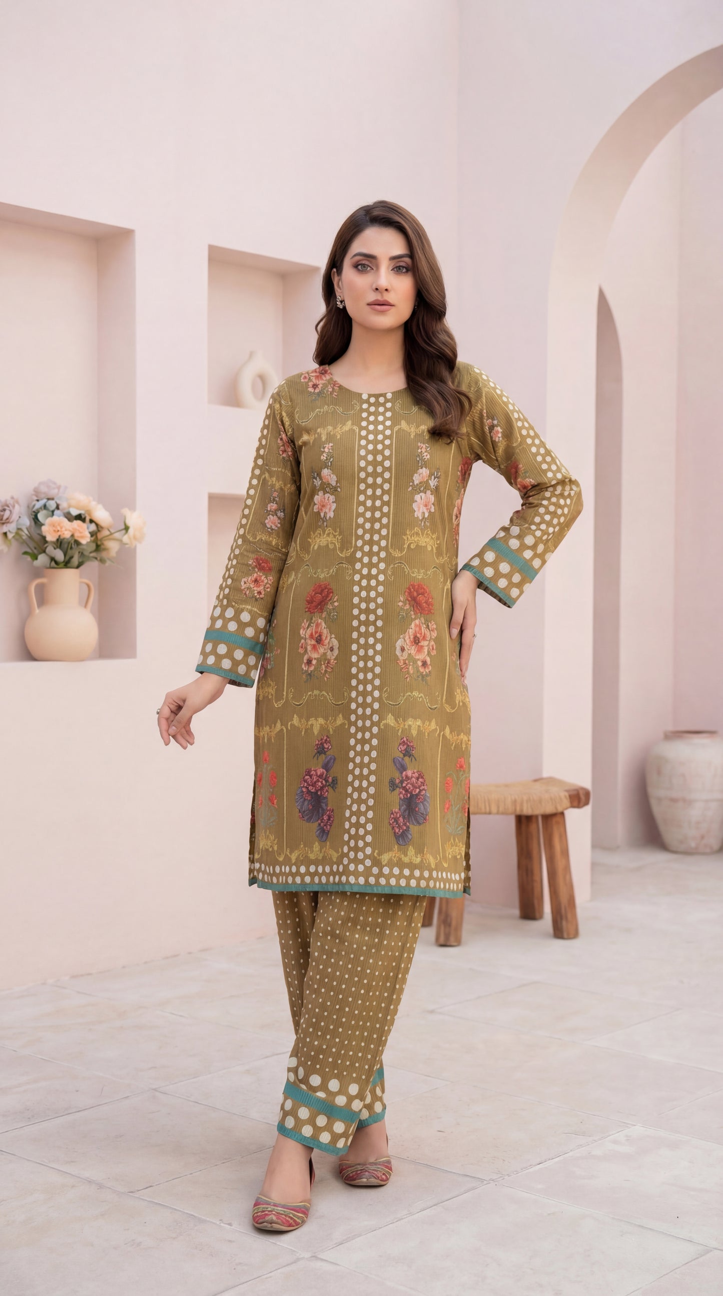 Olive Meadow: Two-Piece Floral & Polka Dot Co-ord Set