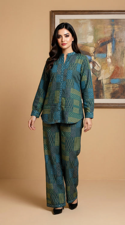 Teal & Olive Patchwork Print Co-ord Set