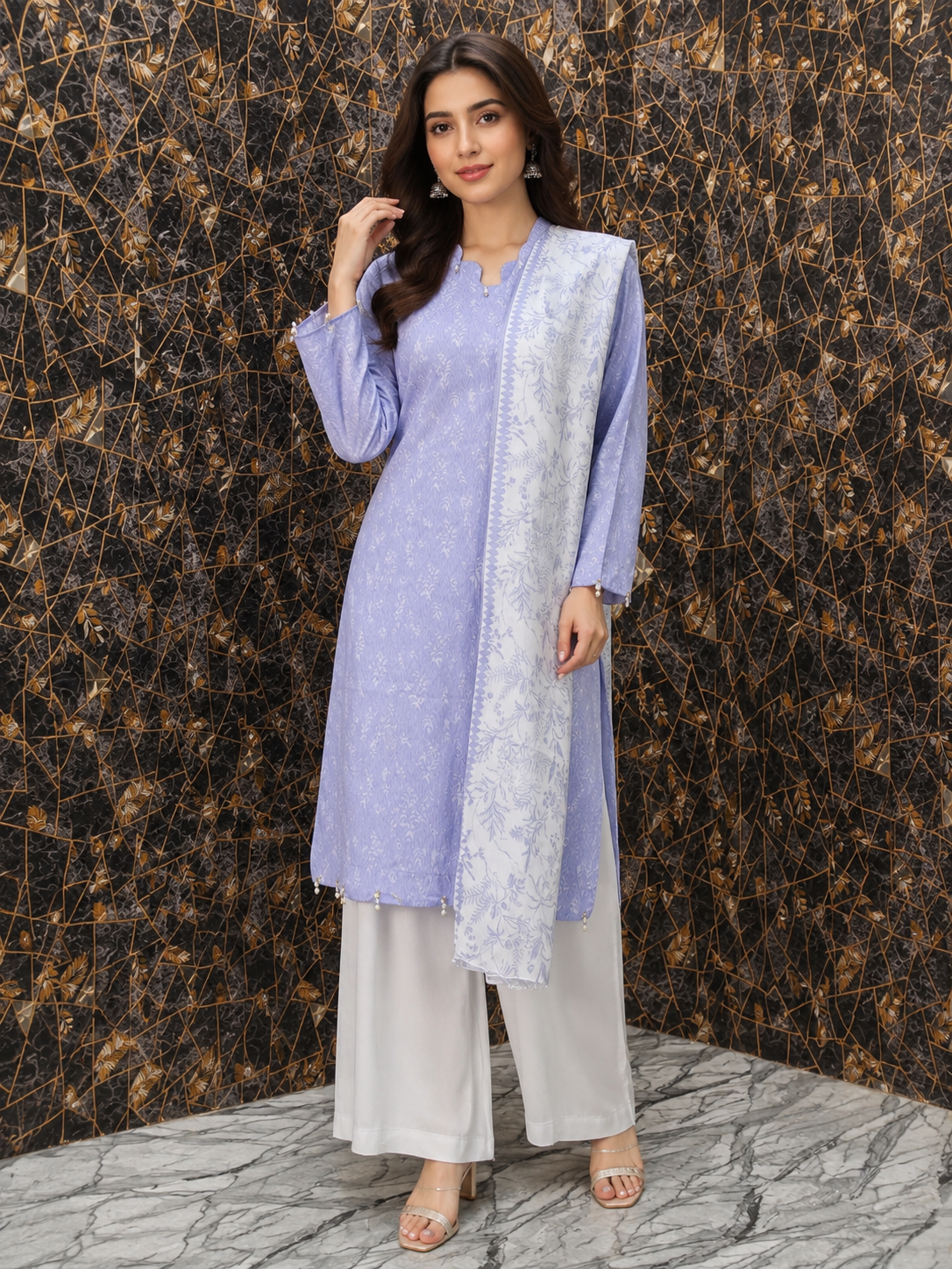 Lavender Grace Printed 3-Piece Lawn Stitched Suit with Dupatta
