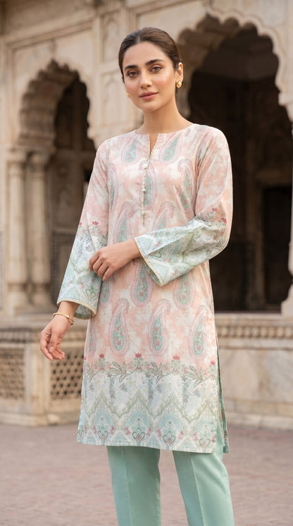 Pastel Serenade – Blush Pink & Mint Green Paisley Printed Kurti