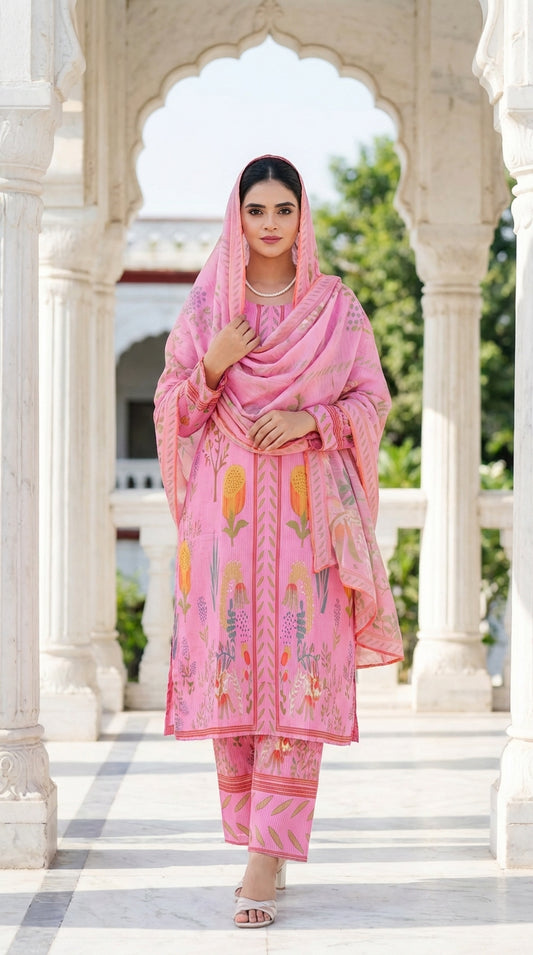 Blossom Rose – Three-Piece Printed Lawn Suit
