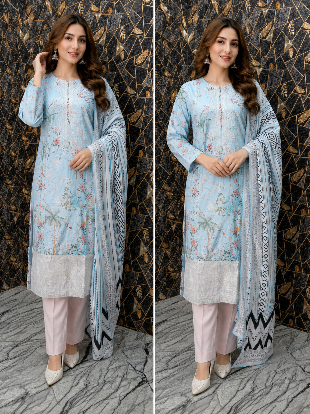 Ethereal Sky Blue Floral Embroidered 3-Piece Lawn Stitched Suite